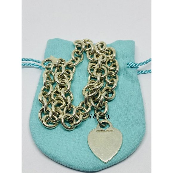 Tiffany & Co Sterling Silver Engravable Blank Heart Tag Necklace Original Box